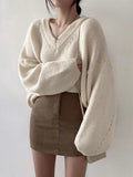 IFOMT 2024 New Fashion Elegant V-Neck Knitted Loose Pullover Sweater