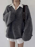 IFOMT 2024 New Fashion Elegant V-Neck Knitted Loose Pullover Sweater