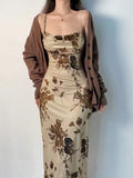 IFOMT 2024 New Fashion Elegant Vintage Printed Pleated Slip Dress