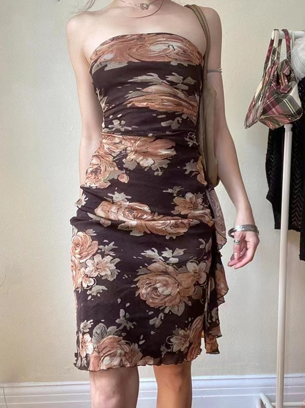 IFOMT 2024 New Fashion Elegant Vintage Printed Flower Wrap Dress