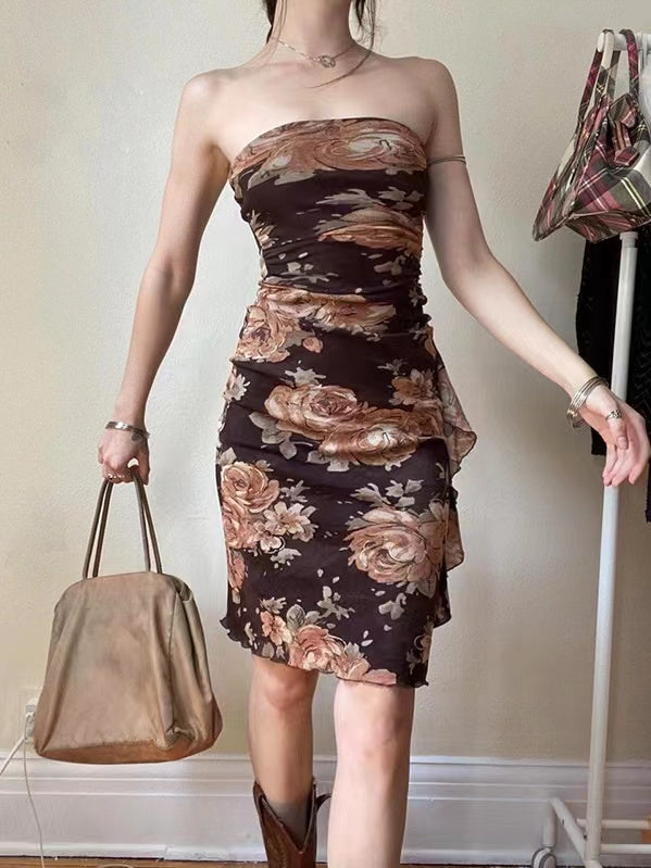 IFOMT 2024 New Fashion Elegant Vintage Printed Flower Wrap Dress