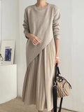 IFOMT 2024 New Fashion Elegant Lrregular Knitted Sweater + Pleated Suspender Dress 2-Pieces Set