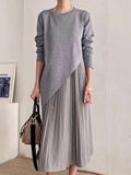 IFOMT 2024 New Fashion Elegant Lrregular Knitted Sweater + Pleated Suspender Dress 2-Pieces Set