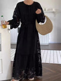 IFOMT 2024 New Fashion Elegant 3D Embroidered Crochet Loose Long Puff Sleeve Dress