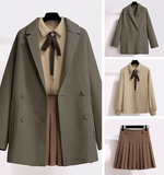Ifomt Woolen Coat Three-Piece Jacket Blouse Short Skirt Plus Size Women Streetwear Autumn Winter Suit Female Age Reduction Double-Side