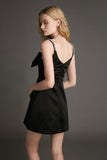 Ifomt - Black Satin Bow Front Rhinestone Strap Mini Dress
