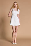 Ifomt - White Square Neck Bow Detail Mini Dress