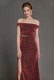Ifomt - Dark Red Glitter Off-the-Shoulder Mermaid Maxi Dress
