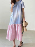IFOMT 2024 New Fashion Elegant Loose Pink Striped Dress