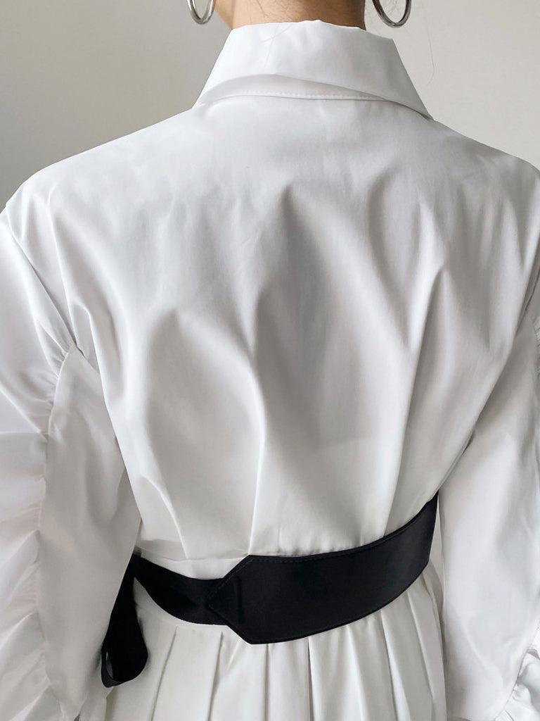 IFOMT 2024 New Fashion Elegant Nipped Waist Baller Sleeve Shirt Dress with Belt