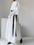 IFOMT 2024 New Fashion Elegant Nipped Waist Baller Sleeve Shirt Dress with Belt