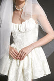 Ifomt - White Floral Jacquard Ruched Corset Detail Mini Dress