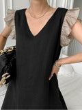 IFOMT 2024 New Fashion Elegant V-Neck Contrast Panel Pleated Dress