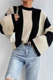 IFOMT 2024 New Woman Style sweater Cardigans Colorblock Striped Long Sleeve Knitted Sweater