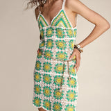 Ifomt - Medium Sea Green Crochet V-Neck Mini Dress
