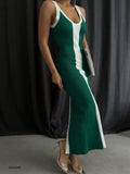IFOMT 2024 New Fashion Dress Woman Style  Double Color Back Slit Side Detail Dress BF23S25005 Green-White