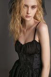Ifomt - Black Floral Jacquard Ruched Corset Detail Mini Dress
