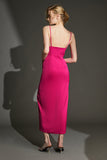 Ifomt - Deep Pink Spaghetti Strap V-Neck Bodycon Midi Dress