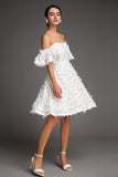 Ifomt - White Off-the-Shoulder Feather Mini Dress