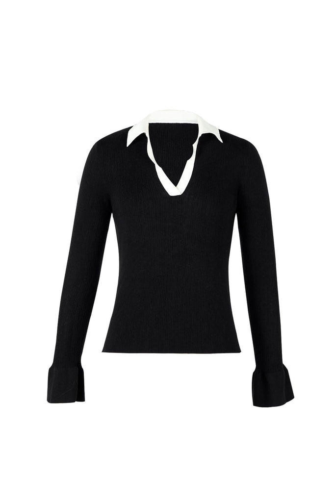 Ifomt Contrast Collar Black Sweater