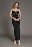 Ifomt - Black Bandage Rhinestone Strap Mermaid Maxi Dress