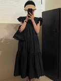 IFOMT 2024 New Fashion Elegant Fly-Sleeve Crew Neck Pleated Dress