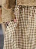 IFOMT 2024 New Fashion Elegant Artistic Retro Long Sleeves Loose Plaid Split-Joint Peter Pan Collar Midi Dresses