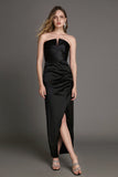 Ifomt - Black Strapless Notched Pleated Maxi Dress