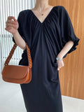 IFOMT 2024 New Fashion Elegant V-Neck Pleated Backless Doll Sleeve Dress