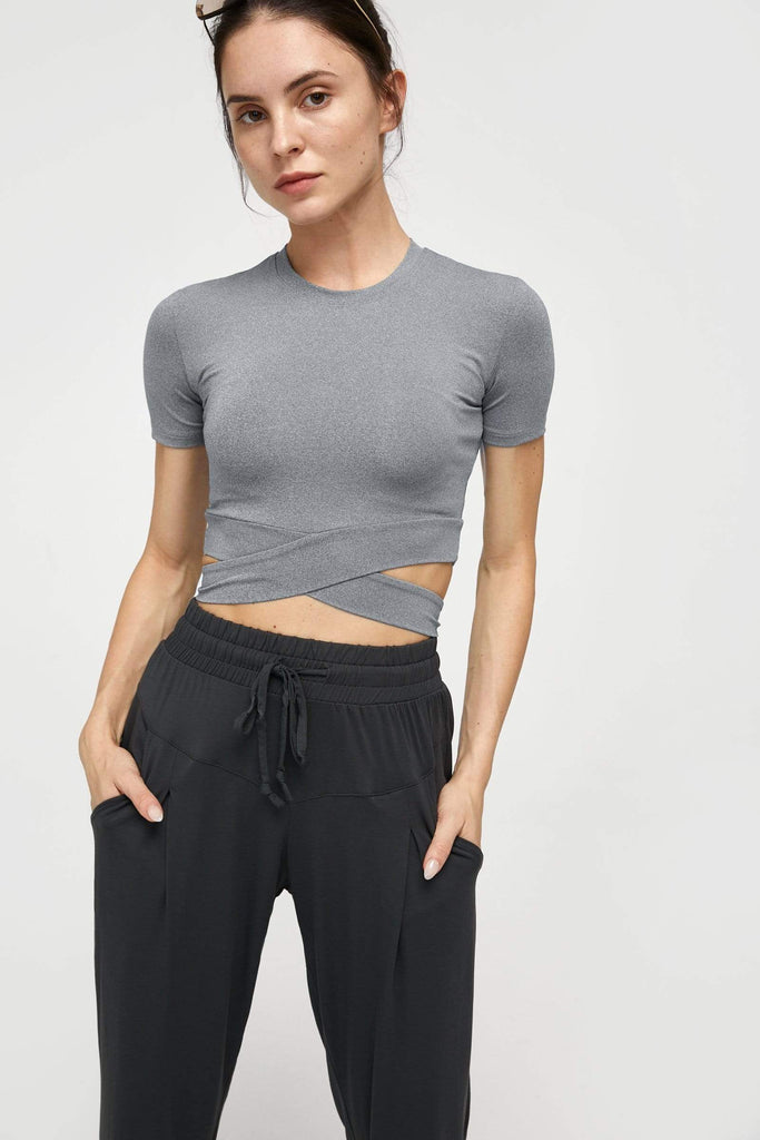 Ifomt Heather Grey Cross Front Performance Crop