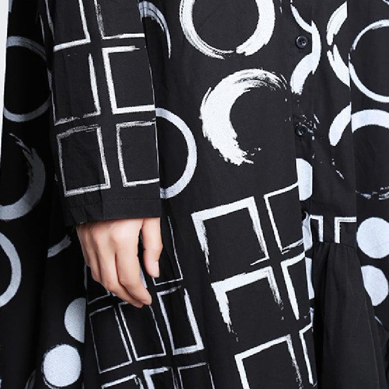 IFOMT 2024 New Fashion Elegant Casual High-Low Long Sleeves Polka-Dot Printed Falbala Black Midi Dress