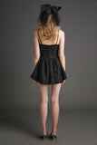 Ifomt - Black Floral Jacquard Ruched Corset Detail Mini Dress