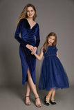 Ifomt - Midnight Blue Velvet Sequin Ruched Bodycon Midi Dress
