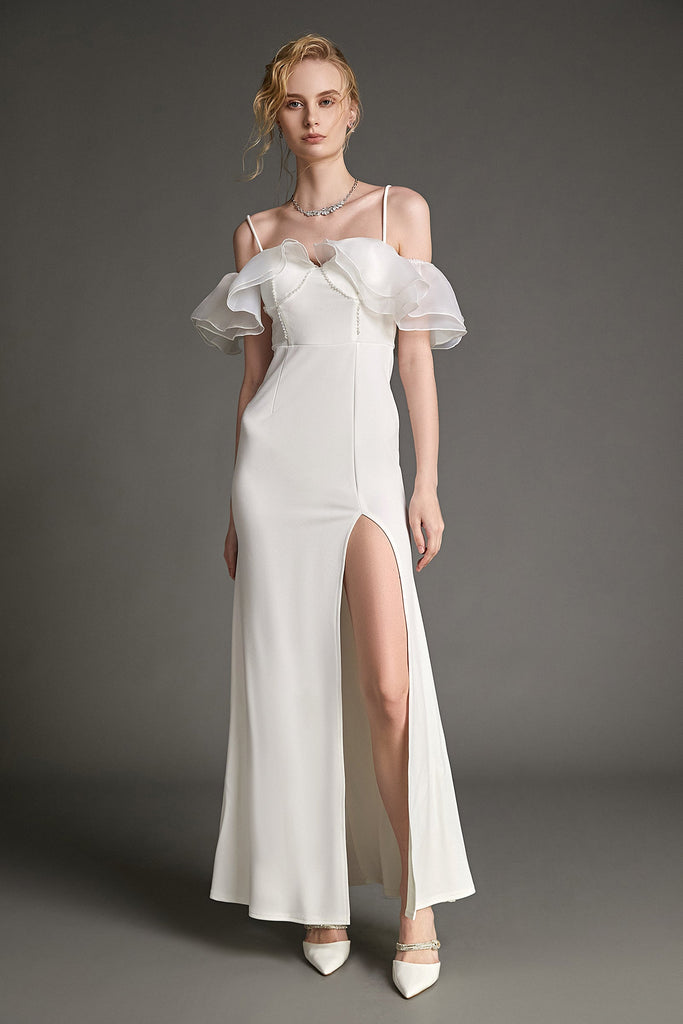 Ifomt - White Off-the-Shoulder Ruffled Mermaid Maxi Dress