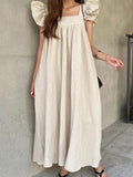 IFOMT 2024 New Fashion Elegant Square Neck and Fungus Trim Paneled Pleated Fly Sleeve Dress