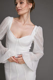 Ifomt - White Mesh Sleeve Panelled Bandage Bodycon Mini Dress
