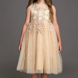 Ifomt - Kids Girls Wheat Floral Applique Sequin-Embellished Tulle Party Dress