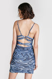 Ifomt - Steel Blue Wavy Print Ruched Mini Dress