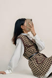Ifomt Brown Houndstooth Belted Tweed Vest & Long Sleeve Shirt Two-Piece Set