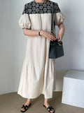 IFOMT 2024 New Fashion Elegant Vintage Crew Neck Heavy Embroidered Puff Sleeve Pleated Dress