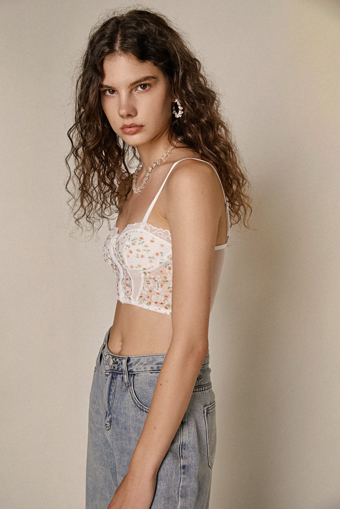 Ifomt White Lace Mesh Bustier Crop Top