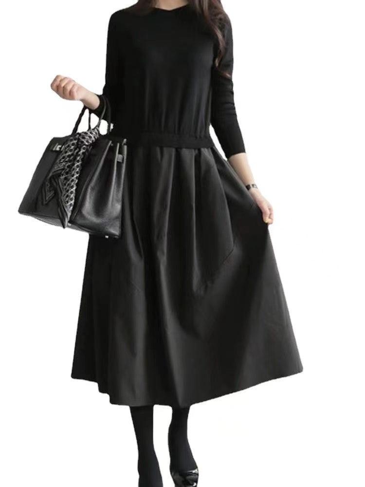 IFOMT 2024 New Fashion Elegant Knitting Split-joint Black Dress