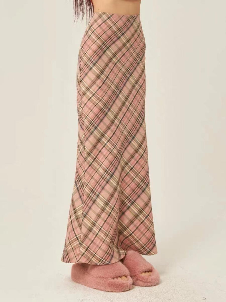 IFOMT 2024 New Fashion Elegant Vintage 3 Color Plaid Y2K Long Skirt
