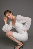 Ifomt - White Mesh Sleeve Panelled Bandage Bodycon Mini Dress