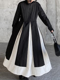 IFOMT 2024 New Fashion Elegant Black and white stitching stand collar large swing retro dress