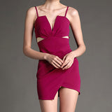 Ifomt - Medium Violet Red Waist Cut Out Bodycon Mini Dress