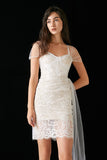 Ifomt - White Lace Mesh Drape Detail Mini Dress