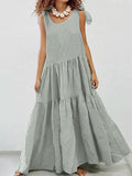 IFOMT 2024 New Fashion Elegant Linen Cotton Large Swing Sleeveless Loose Casual Maxi Dress