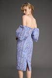 Ifomt - Cornflower Blue Striped Off-the-Shoulder Puff Sleeve Midi Dress