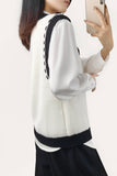 Ifomt Ivory Color Block Contrast Stitch Ribbed Knit Sweater Vest
